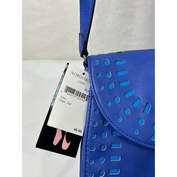 Dirty Ballerina Coral Blue Perforated Faux Leather Saddle Crossbody - Picture 11 of 12